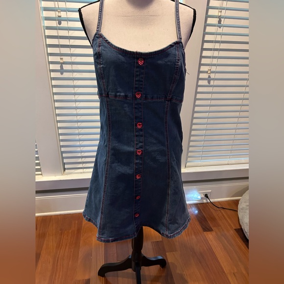 Sweet Society Strawberries Blue Denim Mini Dress - Picture 3 of 11